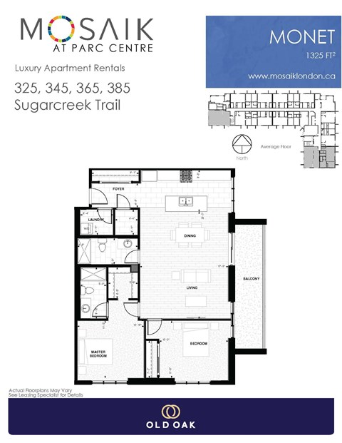 Floor plan for 2 beds, 2 baths, 1325 sqft