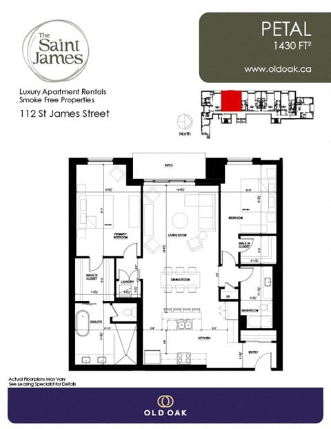 Floor plan for 2 beds, 2 baths, 1430 sqft