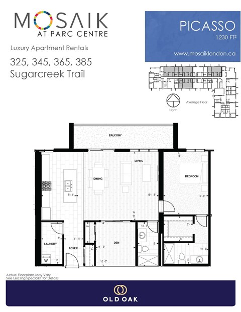 Floor plan for 2 beds, 2 baths, 1230 sqft