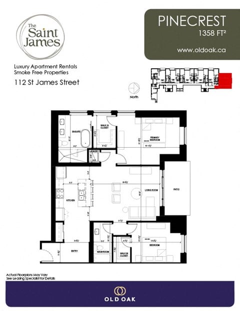 Floor plan for 2 beds, 2 baths, 1358 sqft