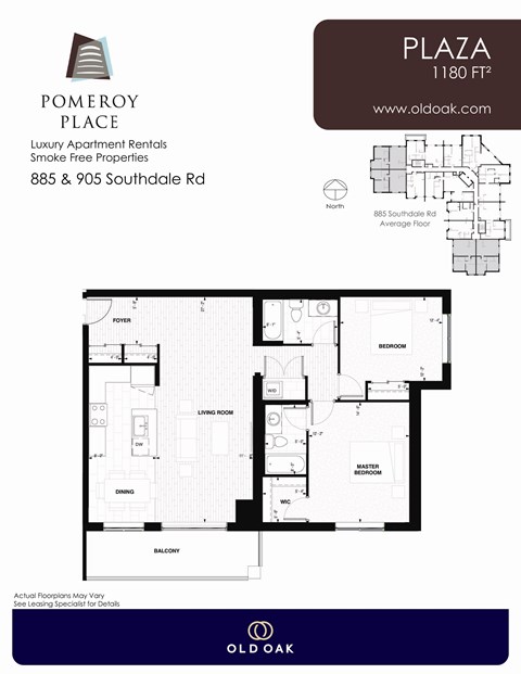 Floor plan for 2 beds, 2 baths, 1180 sqft