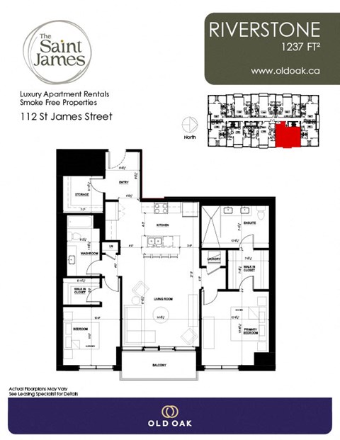 Floor plan for 2 beds, 2 baths, 1237 sqft