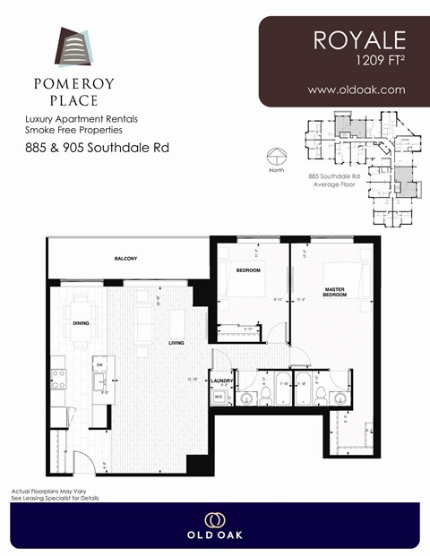 Floor plan for 2 beds, 2 baths, 1209 sqft
