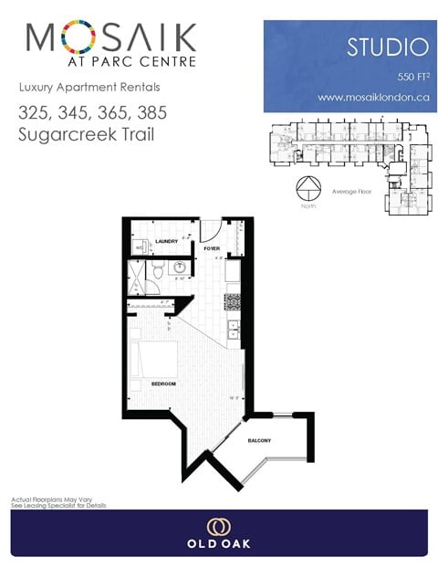 Floor plan for studio, 1 bath, 560 sqft