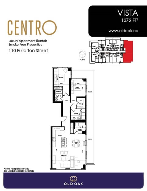 Floor plan for 2 beds, 2 baths, 1372 sqft
