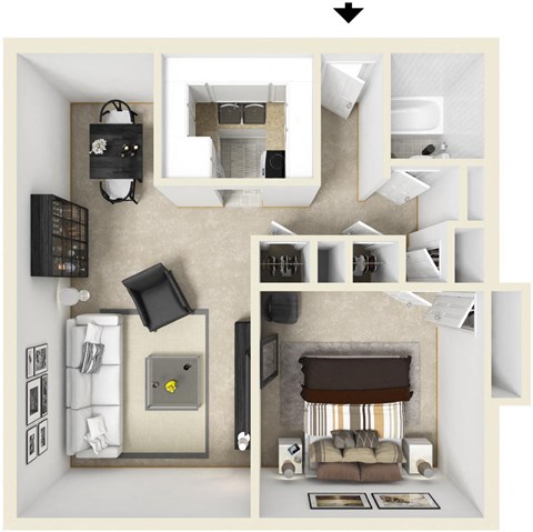 Floor plan for 1 bed, 1 bath, 620 sqft