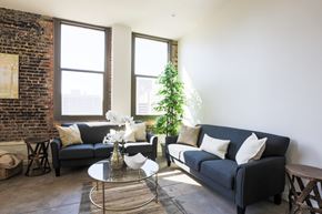 New Orleans apartment for rent - A living room with a couch, coffee table, and a plant.