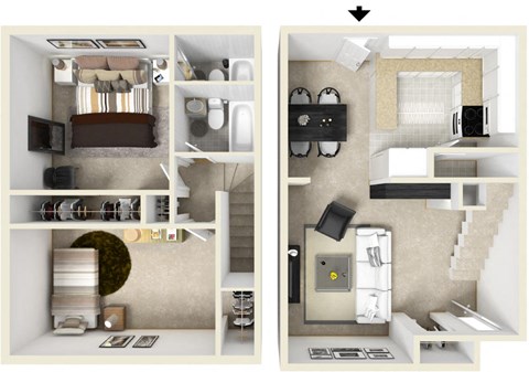 Floor plan for 2 beds, 2 baths, 894 sqft