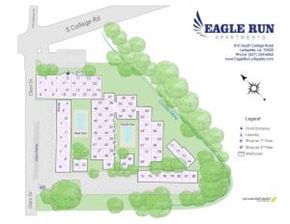Lafayette apartment for rent - A map of the Eagle Run Apartments, showing the layout of the buildings and surrounding green spaces.