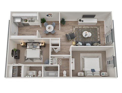 Floor plan for 2 beds, 1 bath, 950 sqft