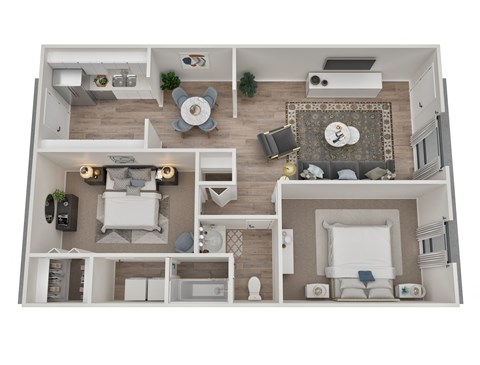 Floor plan for 2 beds, 1 bath, 950 sqft