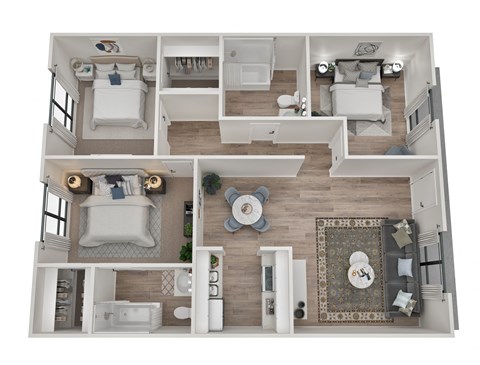 Floor plan for 3 beds, 2 baths, 1150 sqft