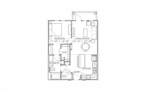 Floor plan for 1 bed, 1 bath, 807 sqft