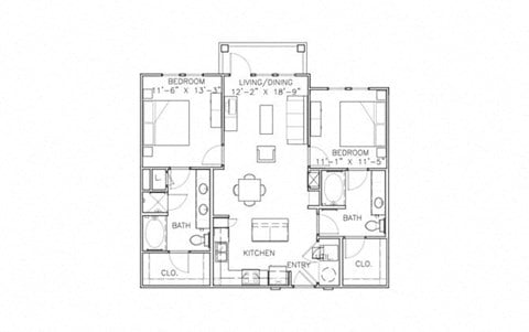 Floor plan for 2 beds, 2 baths, 1093 sqft