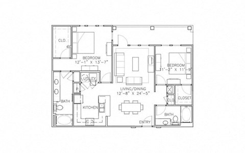 Floor plan for 2 beds, 2 baths, 1185 sqft