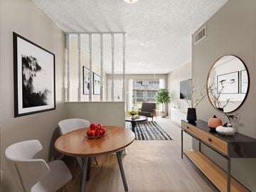 Lafayette apartment for rent - A modern dining room with a round table and chairs.