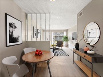 Lafayette apartment for rent - A modern dining room with a round table and chairs.