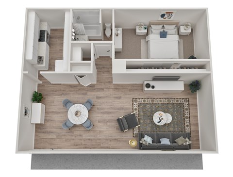 Floor plan for 1 bed, 1 bath, 645 sqft