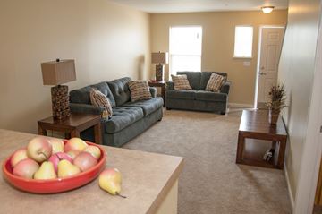 Erie townhouse for rent - a living room with couches and a bowl of fruit