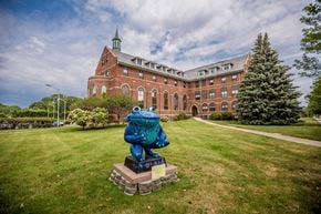 Erie apartment for rent - a statue of a frog in front of a brick building