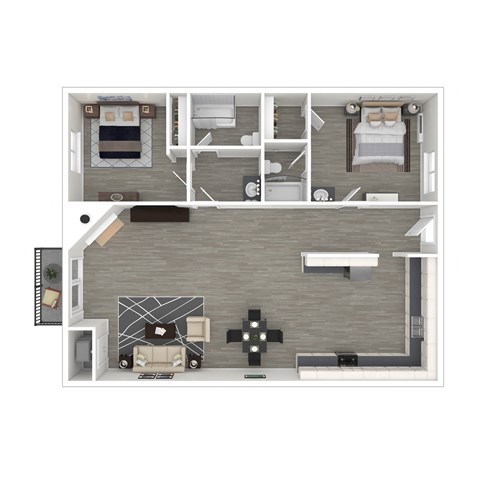 Floor plan for 2 beds, 2 baths
