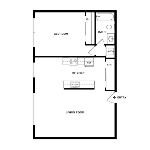 Floor plan for 1 bed, 1 bath