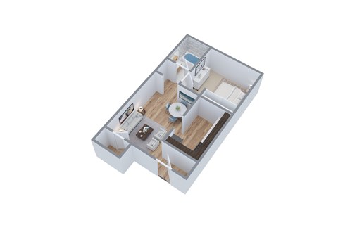 Floor plan for 1 bed, 1 bath, 750 sqft