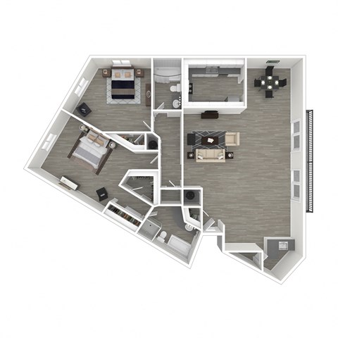 Floor plan for 2 beds, 2 baths
