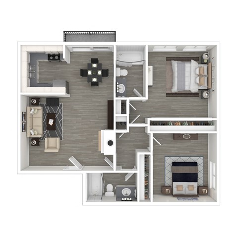 Floor plan for 2 beds, 2 baths