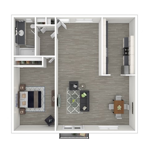 Floor plan for 1 bed, 1 bath