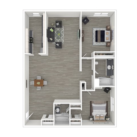Floor plan for 2 beds, 2 baths