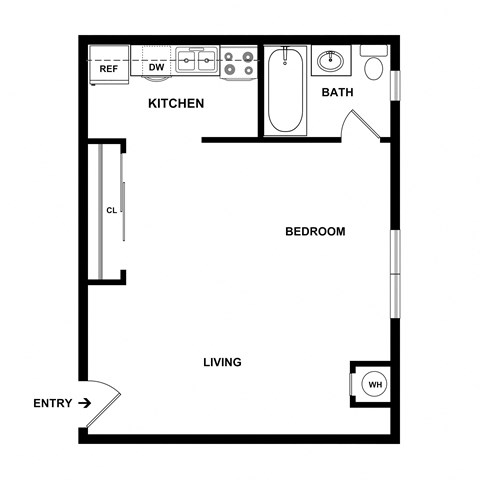 Floor plan for studio, 1 bath