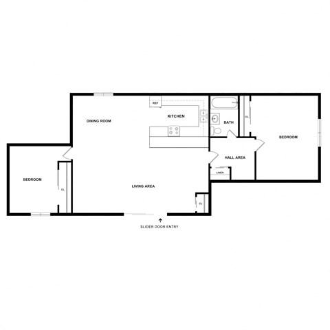Floor plan for 2 beds, 1 bath