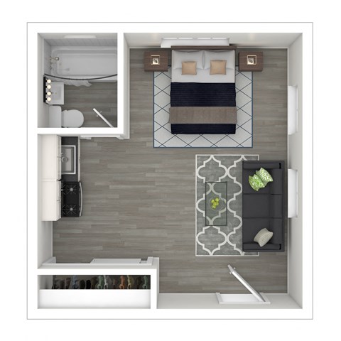 Floor plan for studio, 1 bath, 406 sqft