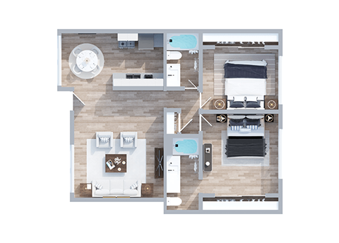 Floor plan for 2 beds, 2 baths, 1093 sqft