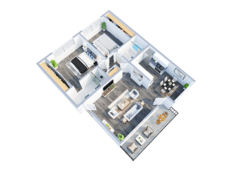 Floor plan for 2 beds, 2 baths, 981 sqft