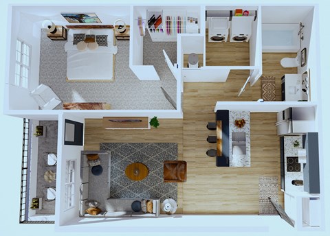 Floor plan for 1 bed, 1 bath, 837 sqft