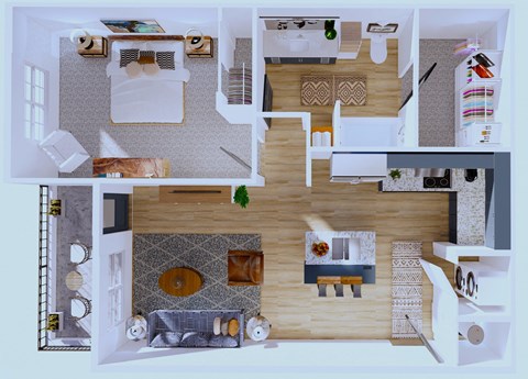 Floor plan for 1 bed, 1 bath, 836 sqft