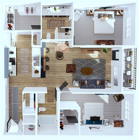 Floor plan for 2 beds, 2 baths, 1206 sqft