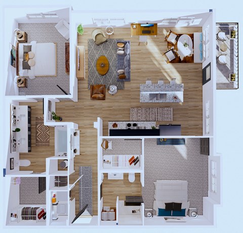 Floor plan for 2 beds, 2 baths, 1350 sqft