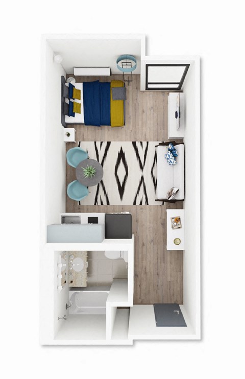 Floor plan for studio, 1 bath, 350 sqft