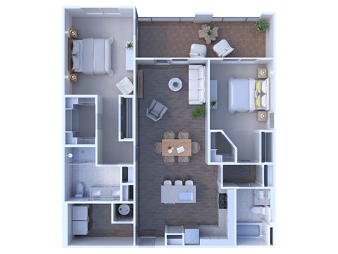 Floor plan for 2 beds, 2 baths, 1157 sqft
