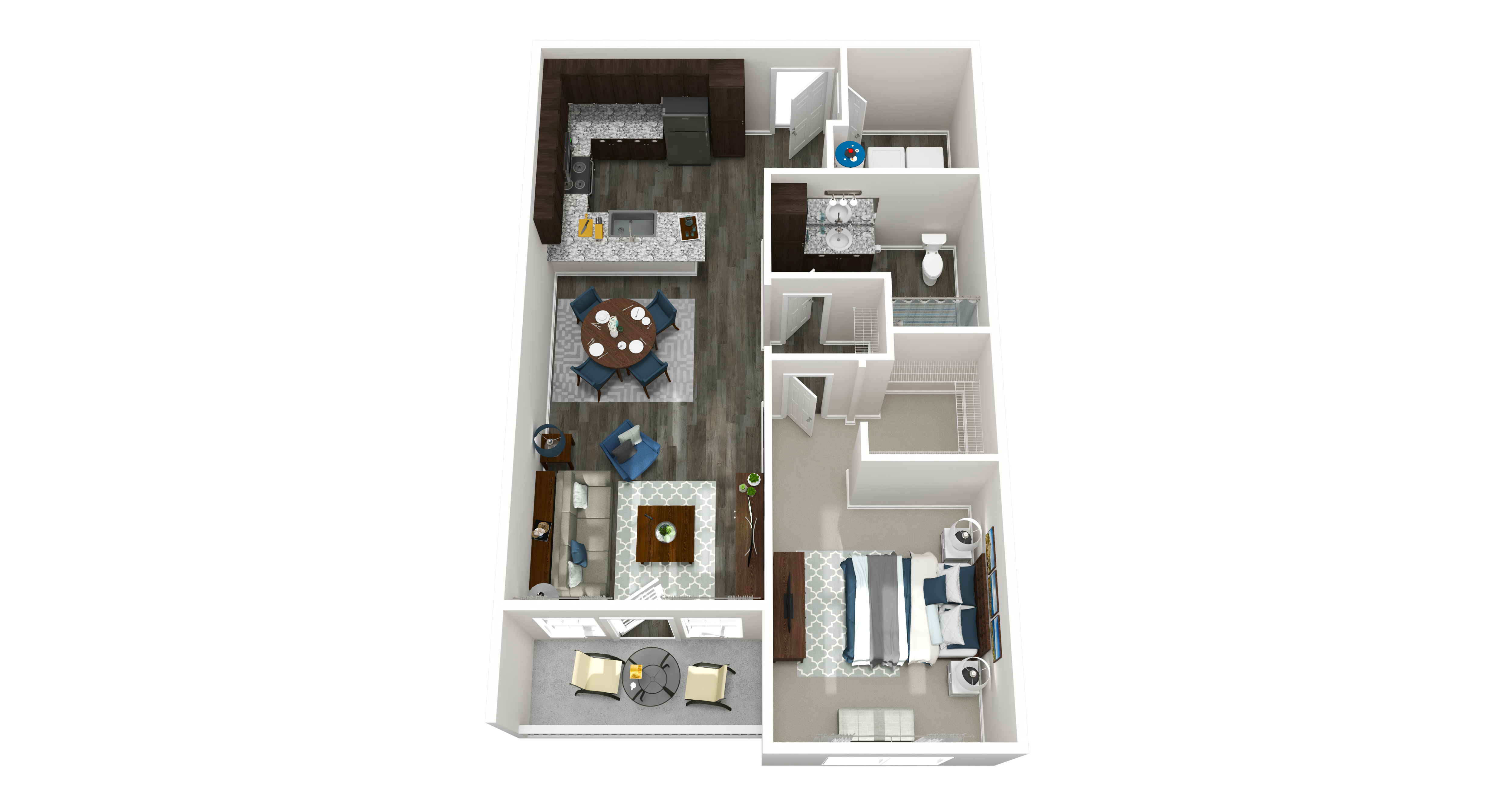 Floor plan for 1 bed, 1 bath, 880 sqft