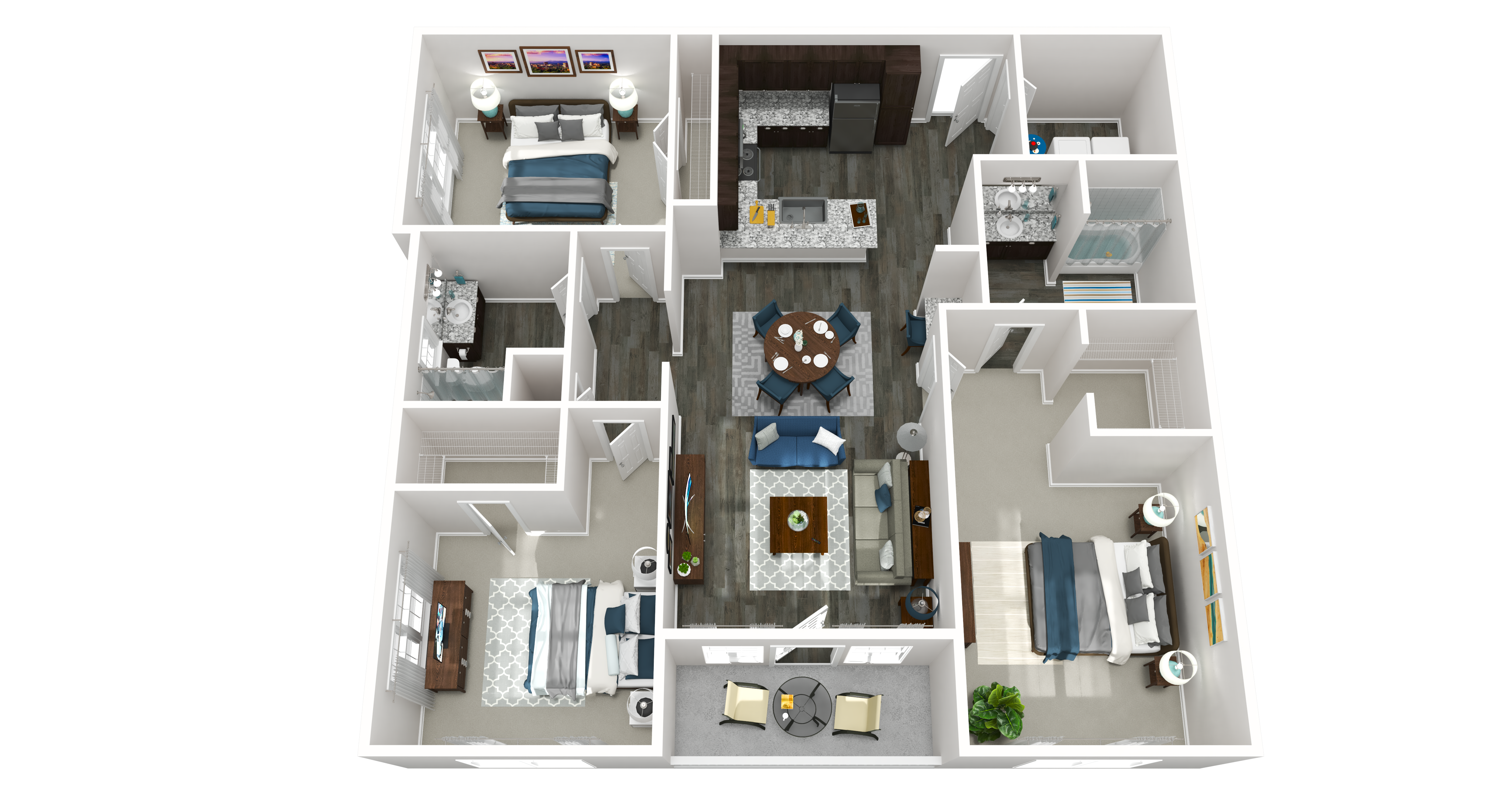 Floor plan for 3 beds, 2 baths, 1564 sqft