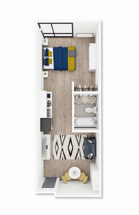 Floor plan for 1 bed, 1 bath, 500 sqft