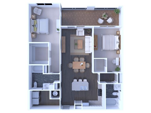 Floor plan for 2 beds, 2 baths, 1157 sqft