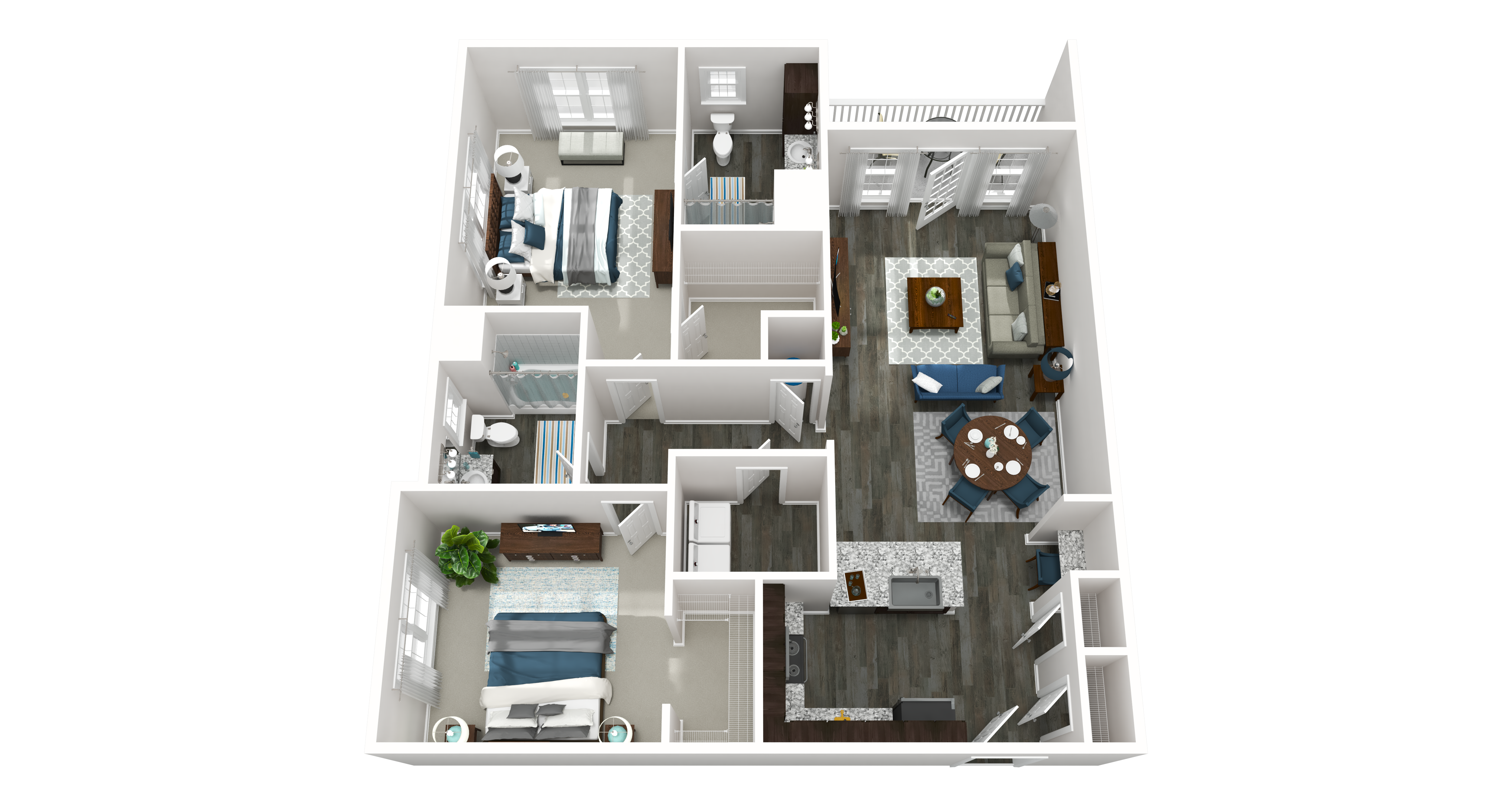 Floor plan for 2 beds, 2 baths, 1283 sqft