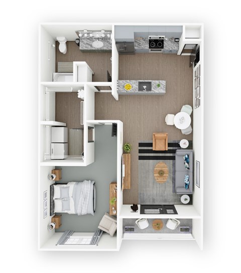 Floor plan for 1 bed, 1 bath, 822 sqft