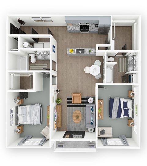 Floor plan for 2 beds, 2 baths, 1201 sqft