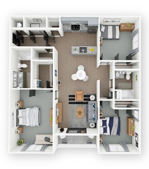 Floor plan for 3 beds, 2 baths, 1319 sqft